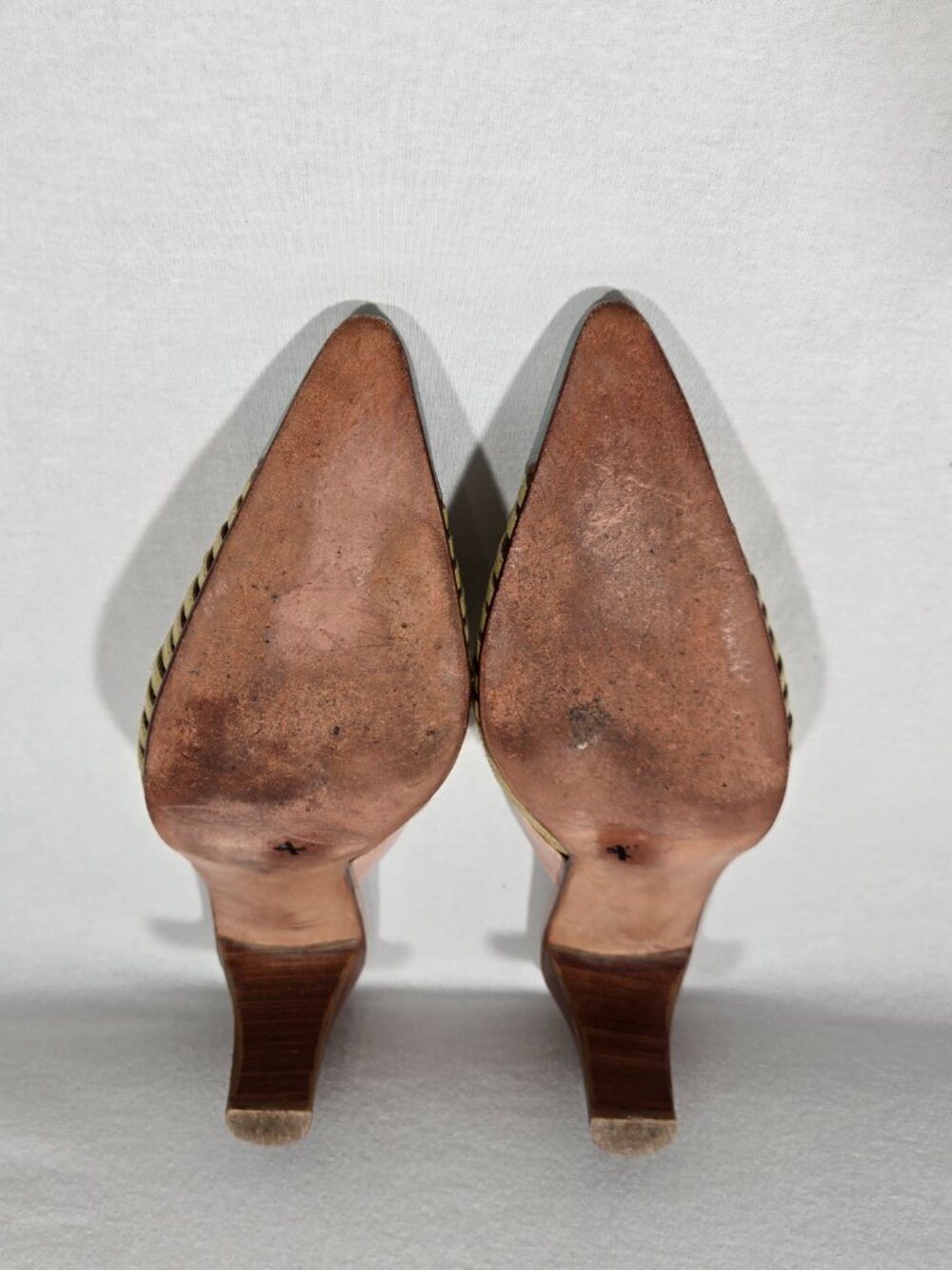 Vintage Y2K Whimsical Color-Block Cage LEATHER Pointed Kitten Mule Women Size 7. - Picture 12 of 17